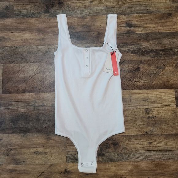 Popilush White Button Down Sleeveless Tummy Control Tank Top Bodysuit Size XS/S - Picture 6 of 11